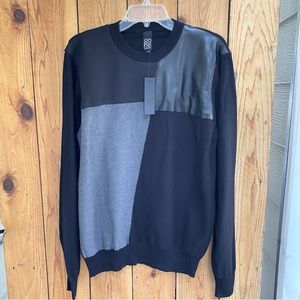 Men’s Color Block One One Seven Faux Leather Sweater NWT